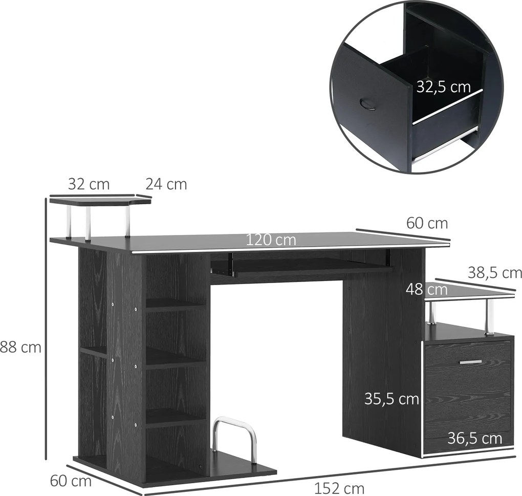 Secretária para Escritório de Madeira MDF 152x60x88 cm Preto