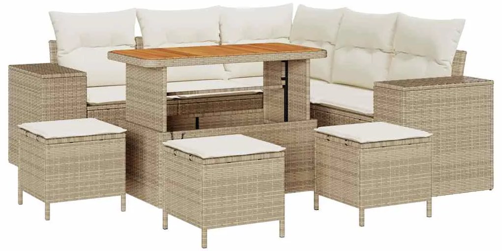 Conjunto de Sofá de Jardim vidaXL 9 Peças com Almofadas bege de Rattan