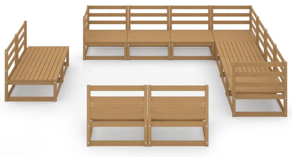 11 pcs conjunto lounge de jardim pinho sólido castanho mel