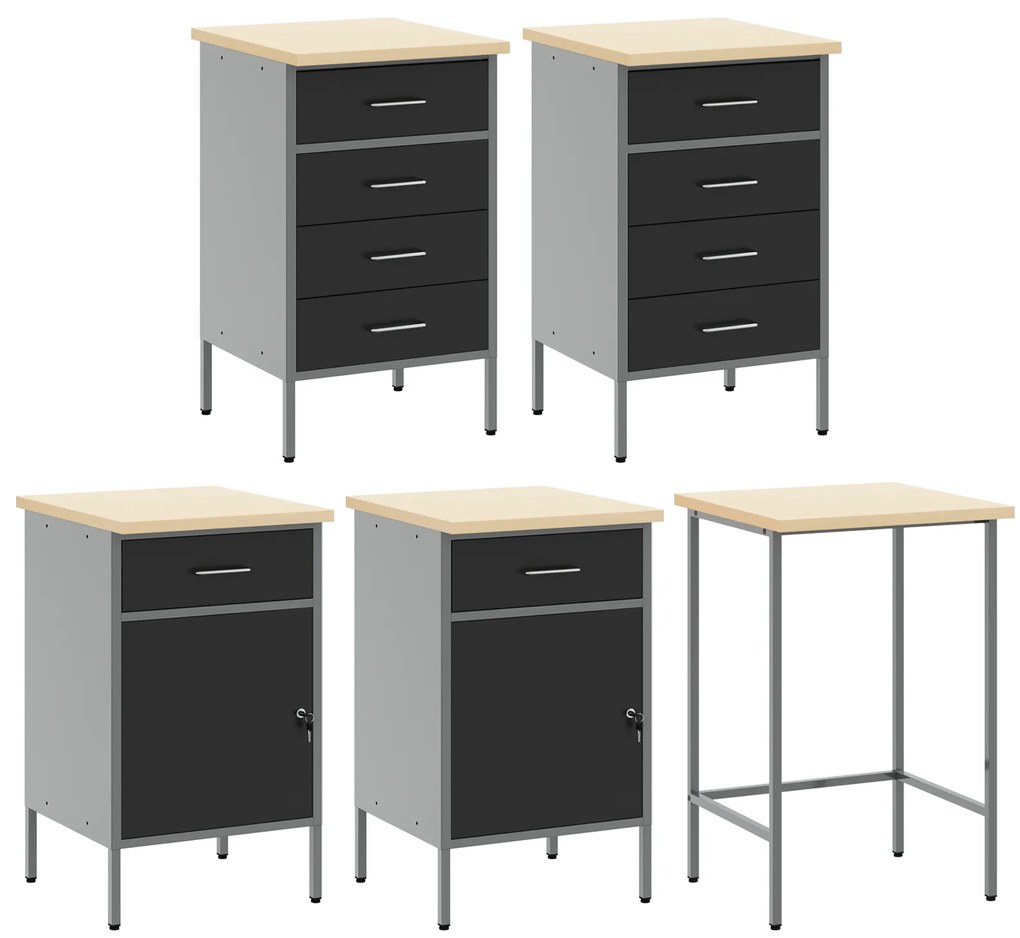 Conjunto de Armário e Painel de Ferramentas de 12 Peças vidaXL Preto M