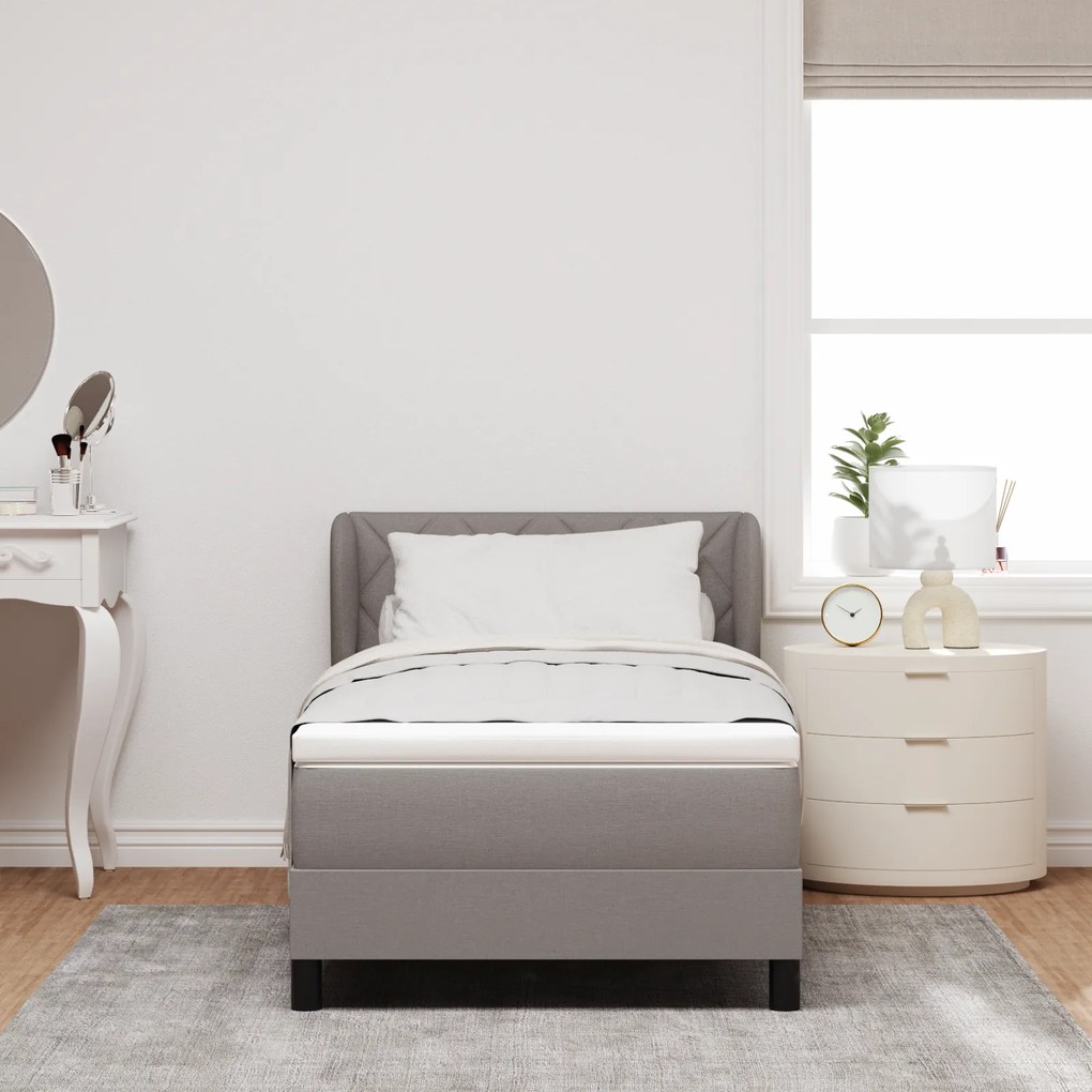 Cama Box Spring vidaXL com Colchão em Taupe, 90x190 cm, Tecido