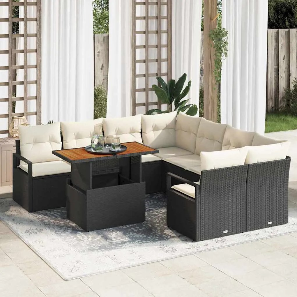 vidaXL Conjunto de Sofá de Jardim 9 pcs Preto Rattan Sintético