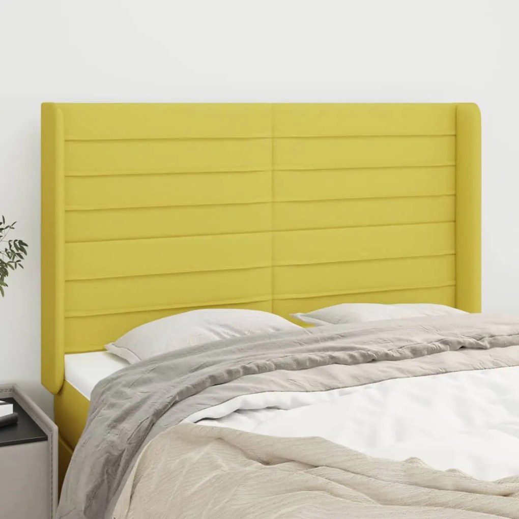 vidaXL Cabeceira de cama c/ abas tecido 147x16x118/128 cm verde