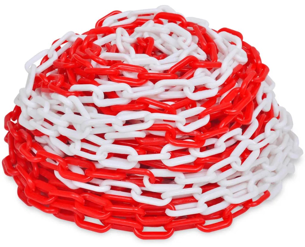 Cadeia de plástico de aviso, branco e vermelho, 30 m