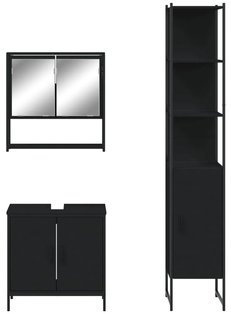 3 pcs conjunto móveis casa de banho derivados de madeira preto