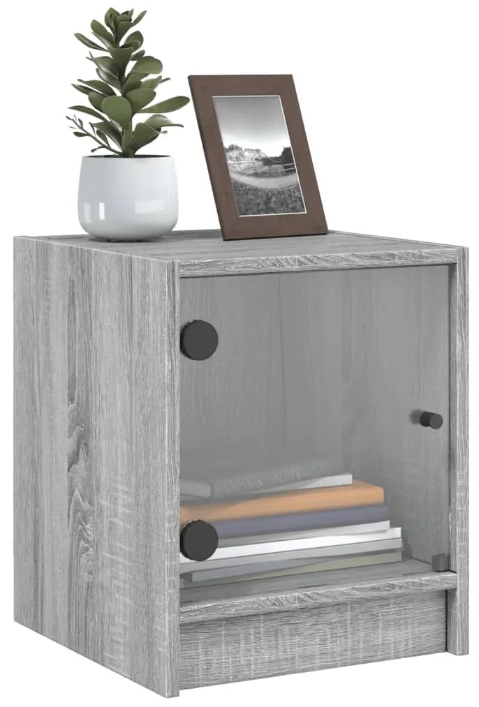 Mesa cabeceira c/ portas vidro 2 pcs 35x37x42cm cinzento sonoma