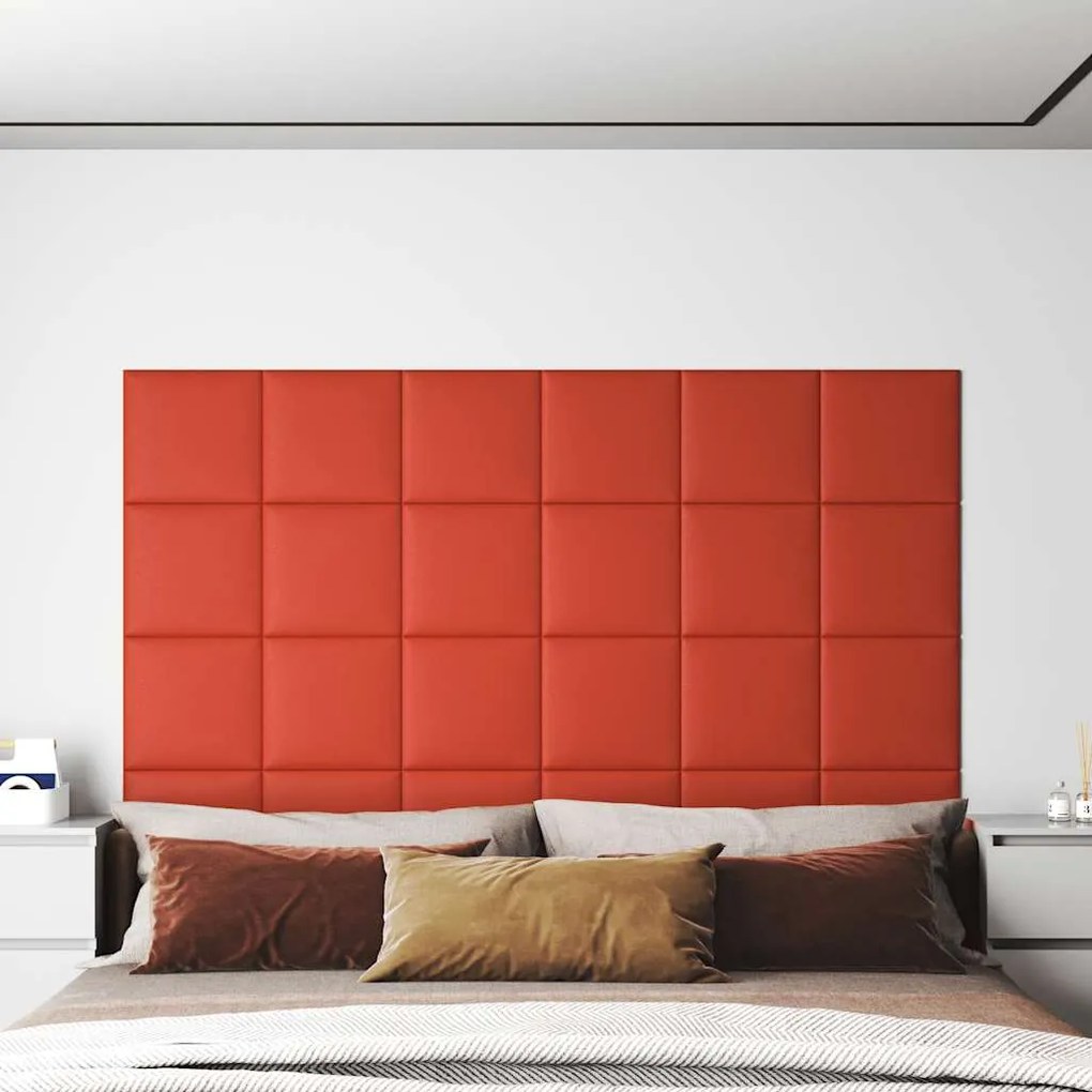 vidaXL Painel parede 12 pcs 30x30cm couro artificial 1,08 m² vermelho