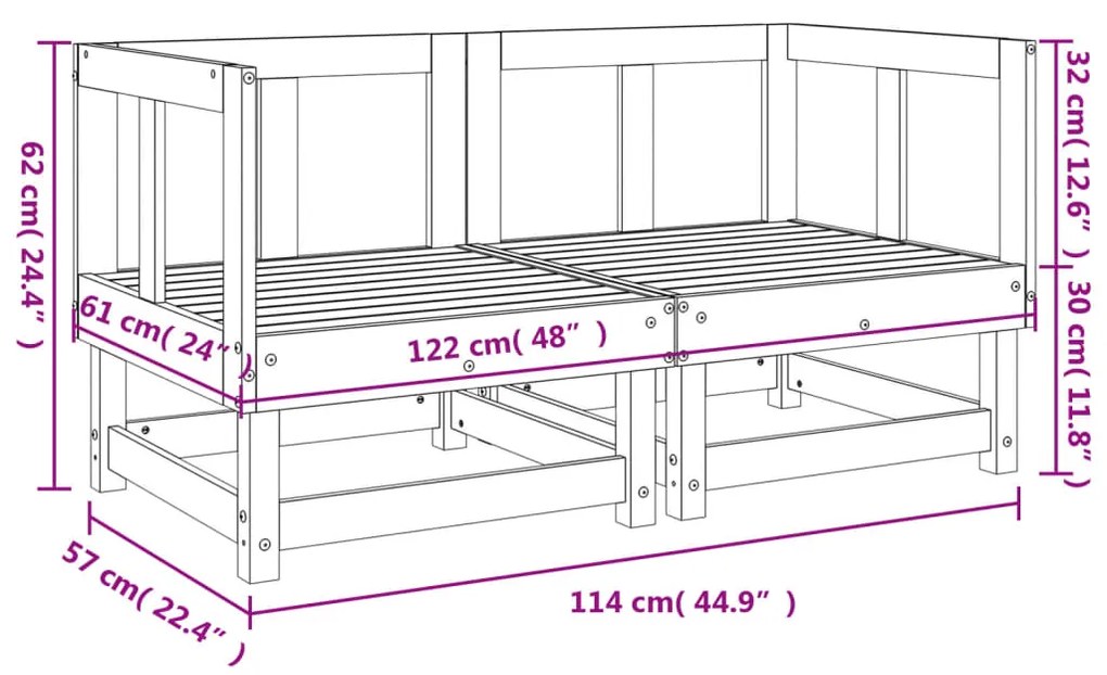 Sofás de canto para jardim 2 pcs madeira de pinho maciça cinza