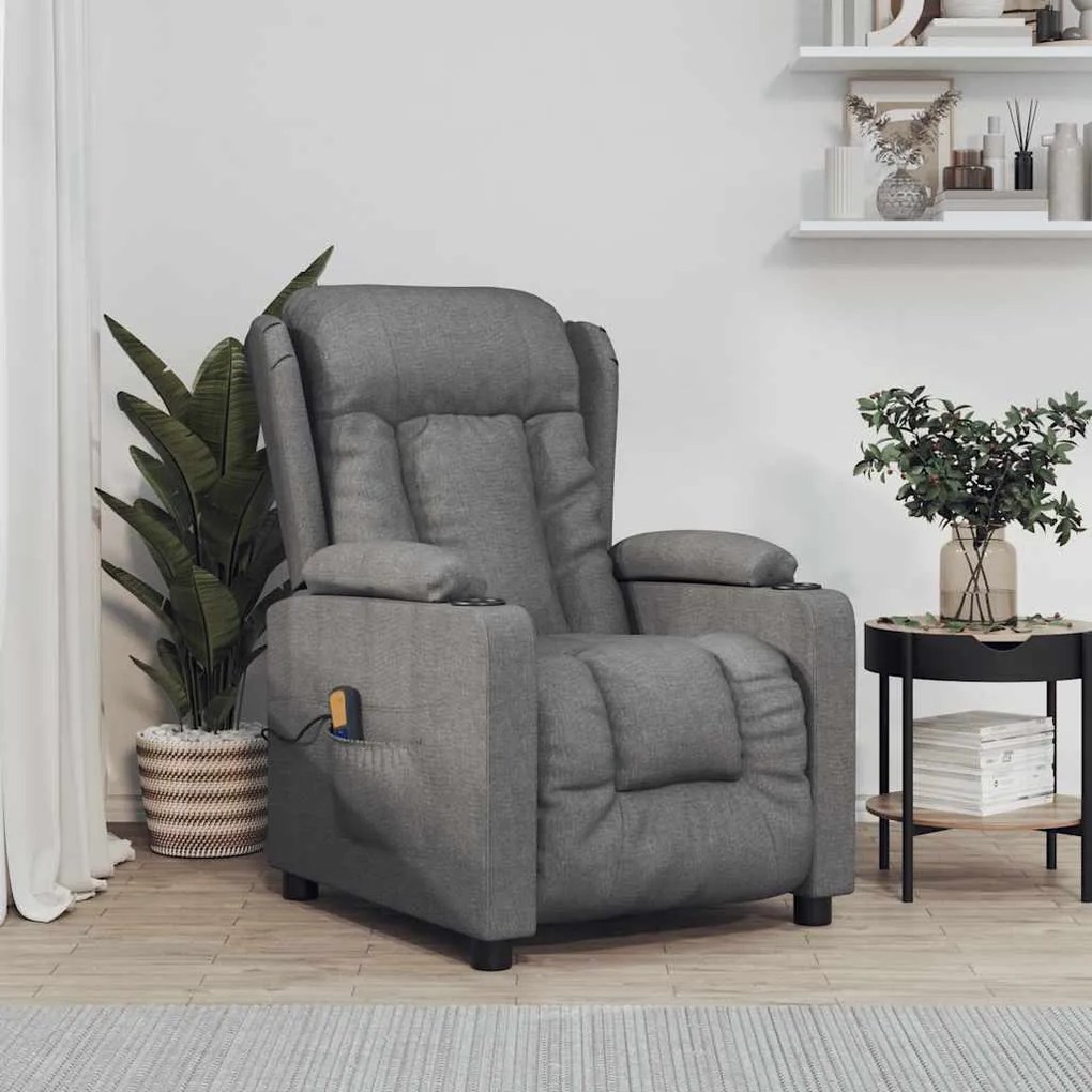 vidaXL Poltrona de massagens tecido cinzento-escuro