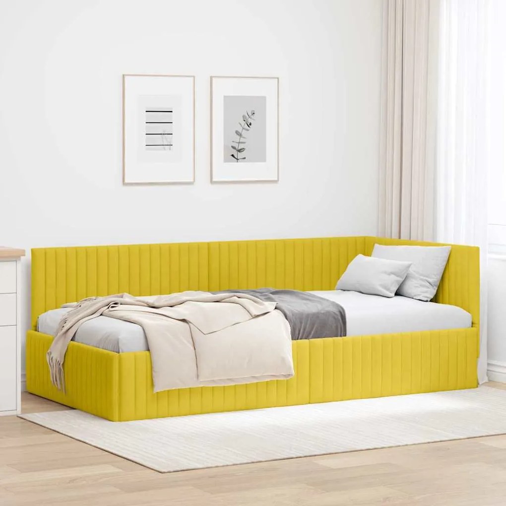 vidaXL Estrutura de Cama de Canto Amarelo 100 cm x 200 cm Veludo