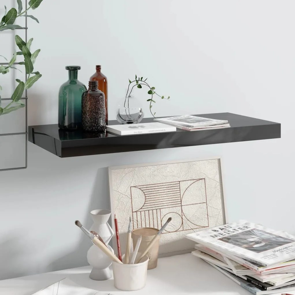 vidaXL Prateleira de parede suspensa 60x23,5x3,8 cm MDF preto