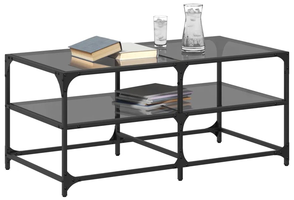 Mesa de centro com topo em vidro preto 98,5x50x45 cm aço