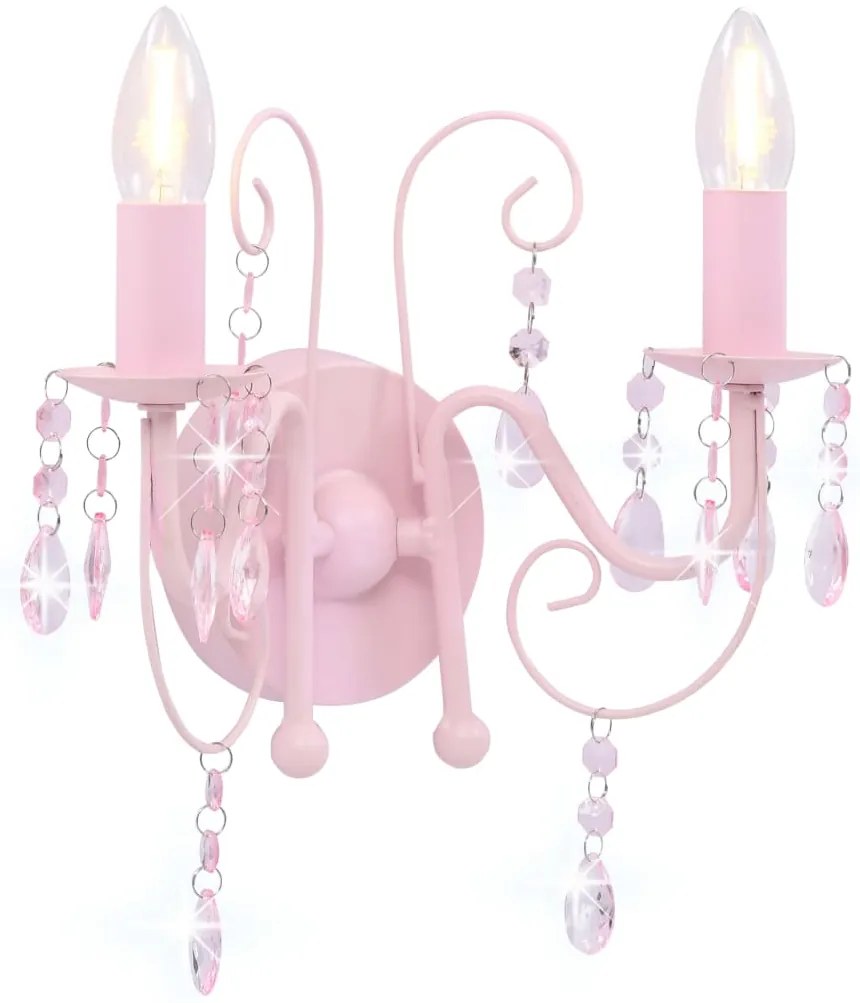 Candeeiro de parede com contas 2 x lâmpadas E14 rosa