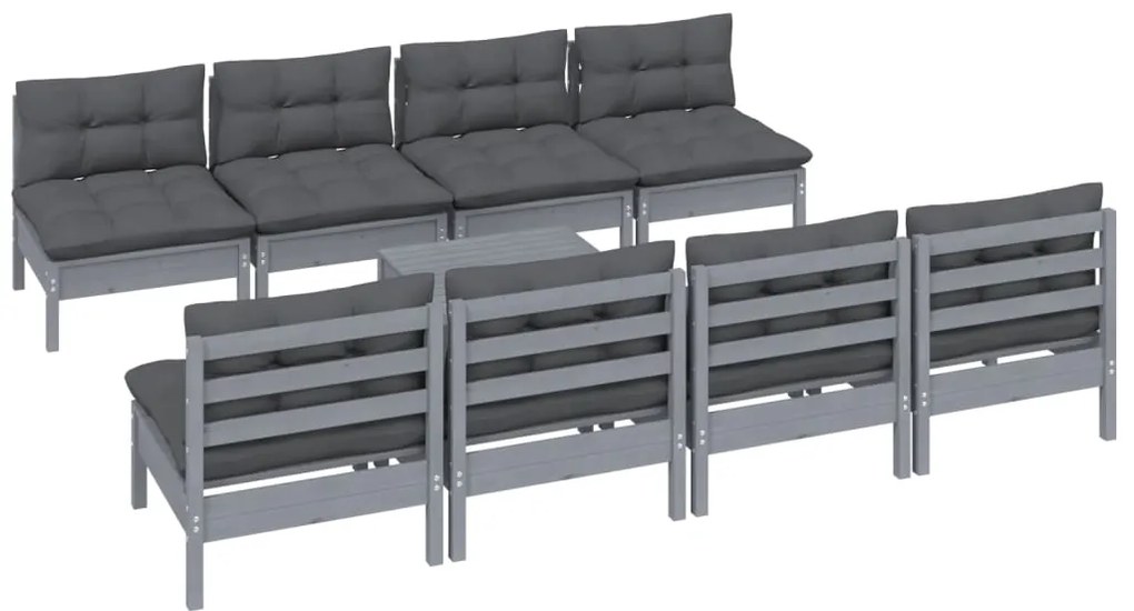 9 pcs conjunto lounge de jardim + almofadões pinho maciço