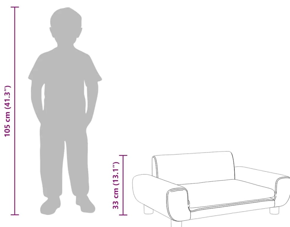 Sofá infantil 70x45x33 cm veludo cinzento-claro