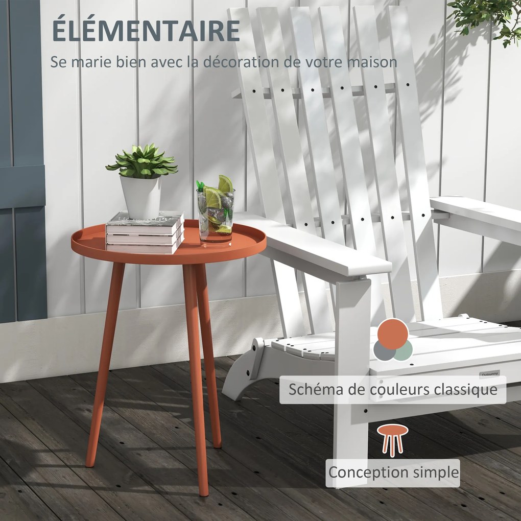 Mesa de centro redonda para jardim Ø40 x 50 cm (altura), mesa auxiliar de exterior com rebordo redondo em aço, vermelha