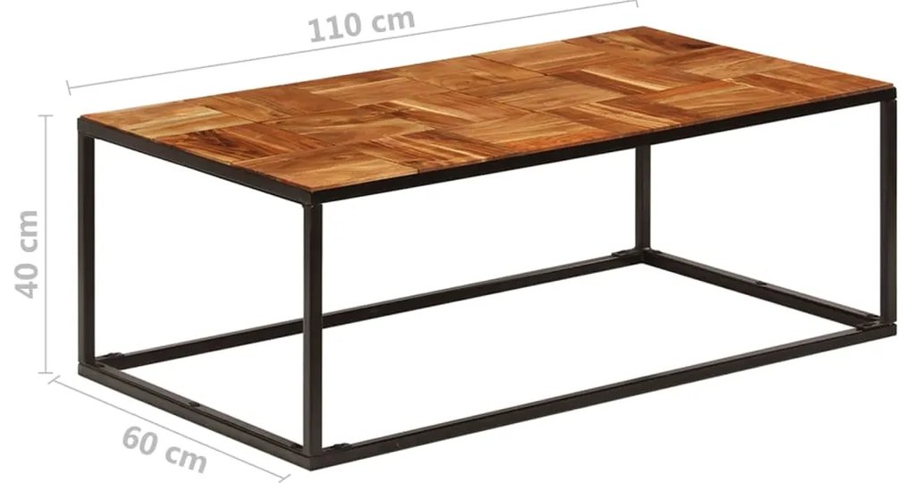 Mesa de centro 110x60x40 cm madeira acácia maciça e aço