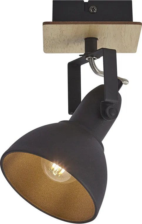 Foco industrial preto com madeira giratório e inclinável - Jakub