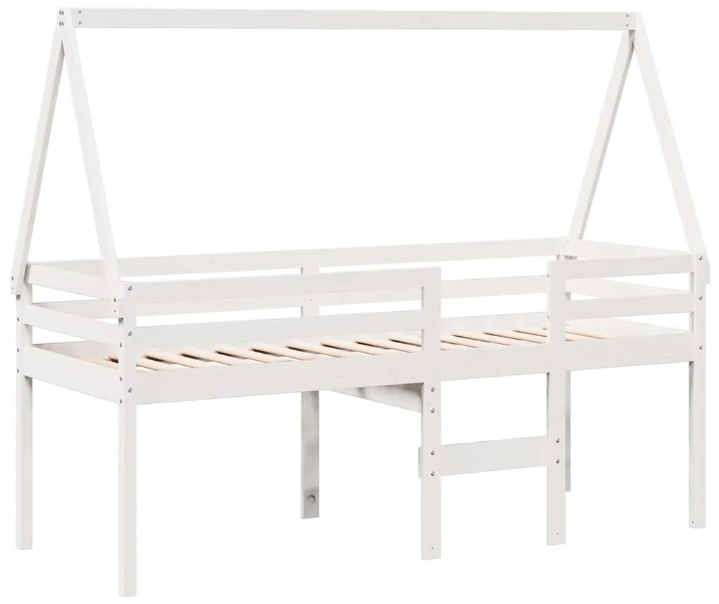 Cama alta com telhado 75x190 cm pinho maciço branco