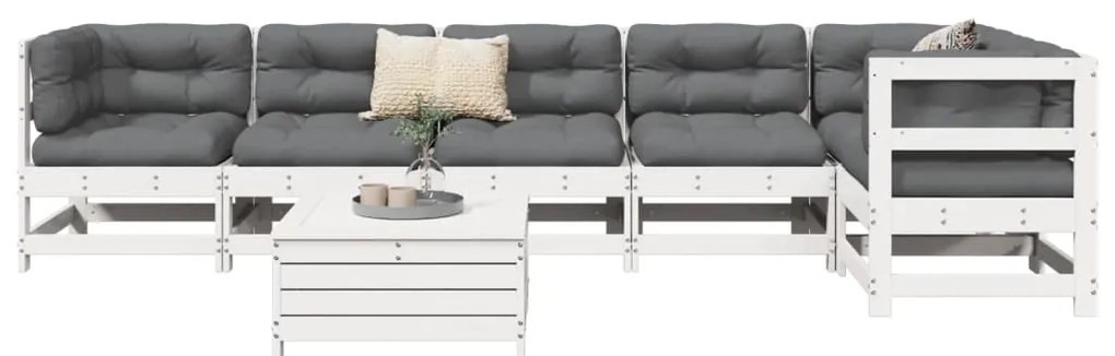 7 pcs conjunto de sofás para jardim pinho maciço branco