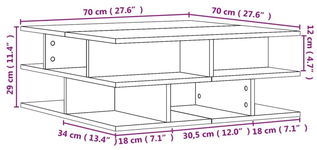 Mesa de centro 70x70x29 cm contraplacado carvalho sonoma