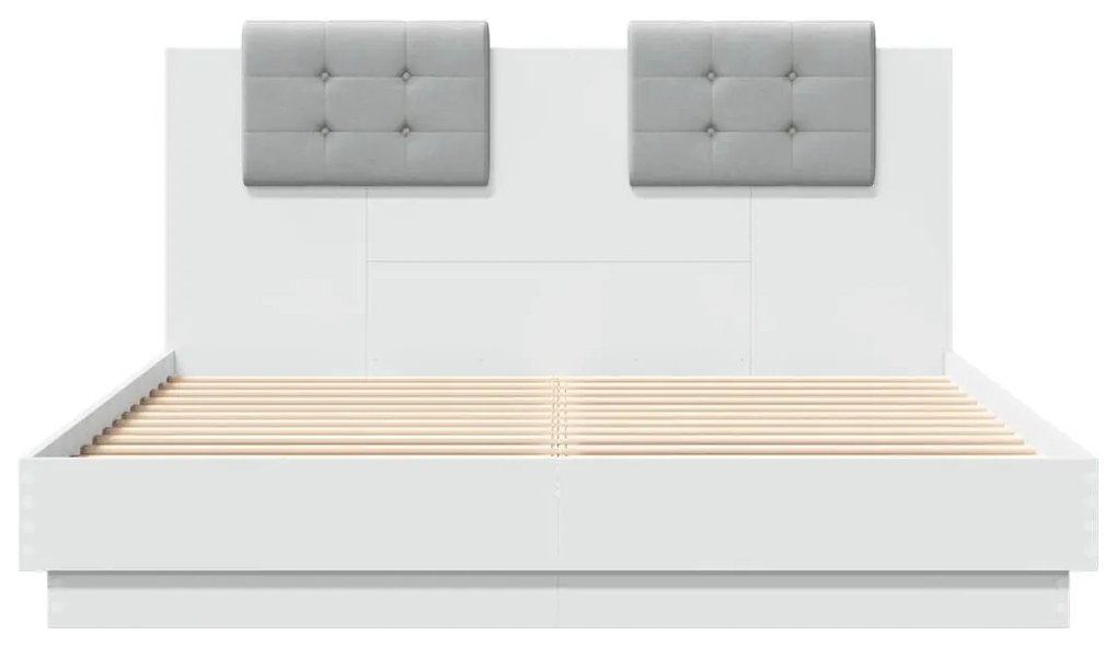 Estrutura de cama com cabeceira e luzes LED 140x200 cm branco