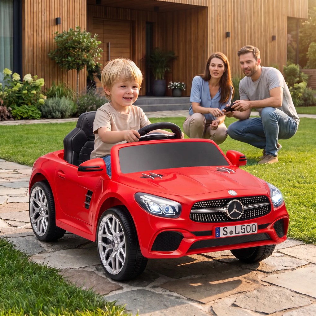 Carro Elétrico Infantil Mercedes-Benz SL500 12V Vermelho com Comando à Distância, 2 Motores e Suspensão