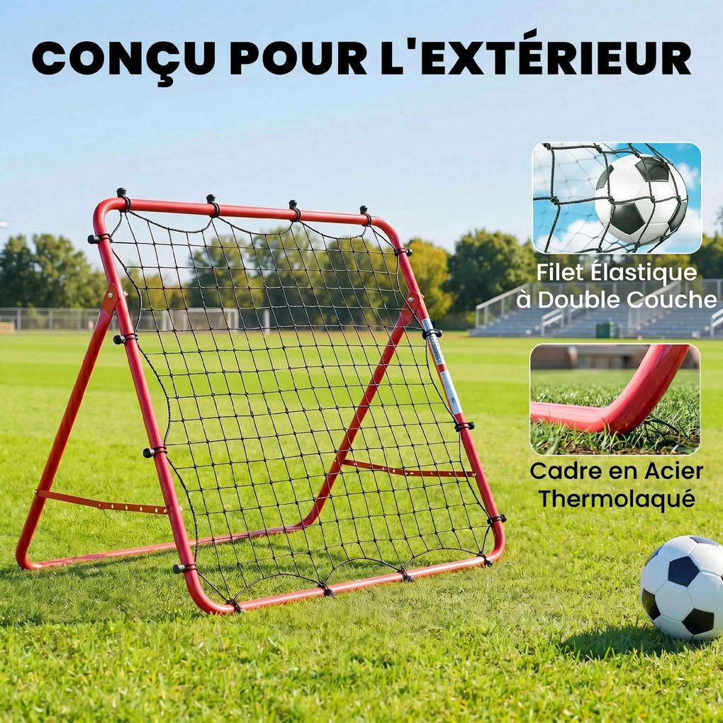 Rede de ressalto portátil para futebol, 5 ângulos ajustáveis em aço e nylon de dupla camada, 103 x 72 x 89 cm, vermelha