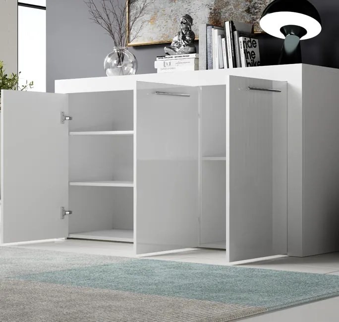 Aparador "Neyla" - 144x80x42 cm - Branco Brilhante - Design Moderno -