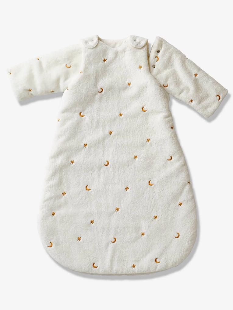 Saco de bebé com mangas amovíveis, em imitação pelo, tema Ao Luar branco claro liso com motivo