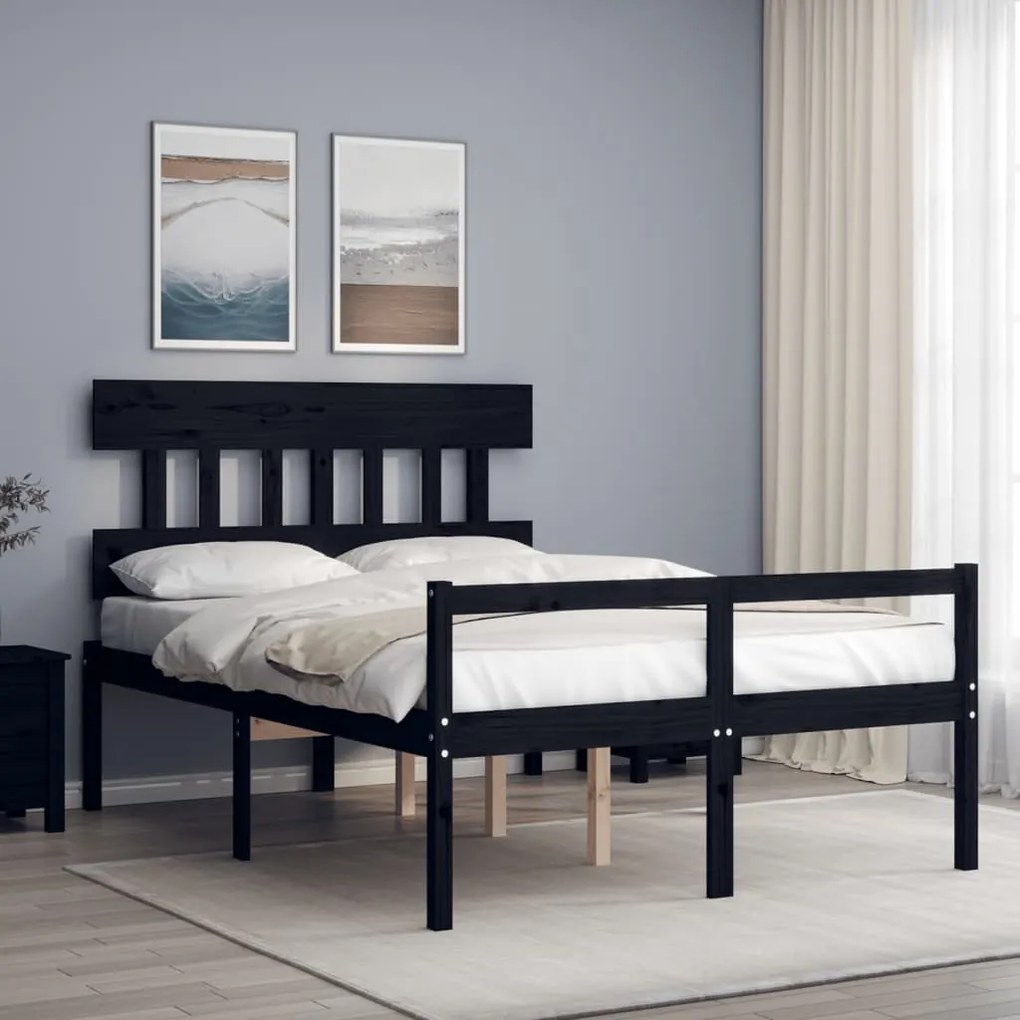 vidaXL Cama para idosos com cabeceira 140x190 cm madeira maciça preto