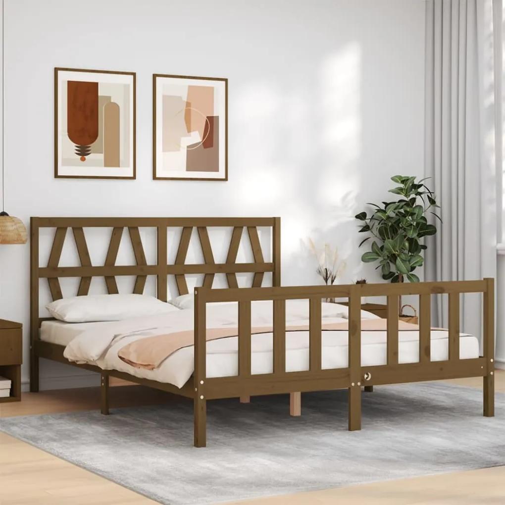 Estrutura cama c/ cabeceira 160x200 madeira maciça castanho-mel