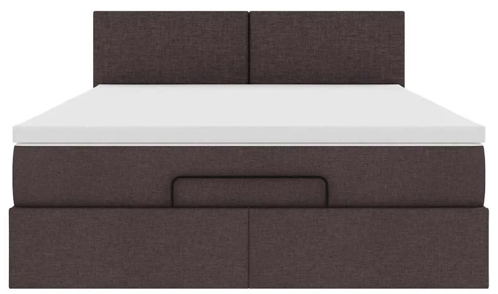 Estrutura cama otomana colchão 140x200cm tecido castanho escuro