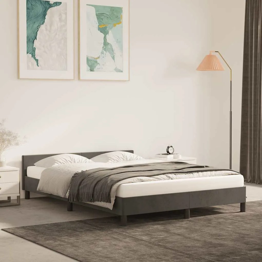 Estrutura de cama sem colchão 140x190 cm veludo cinzento-escuro
