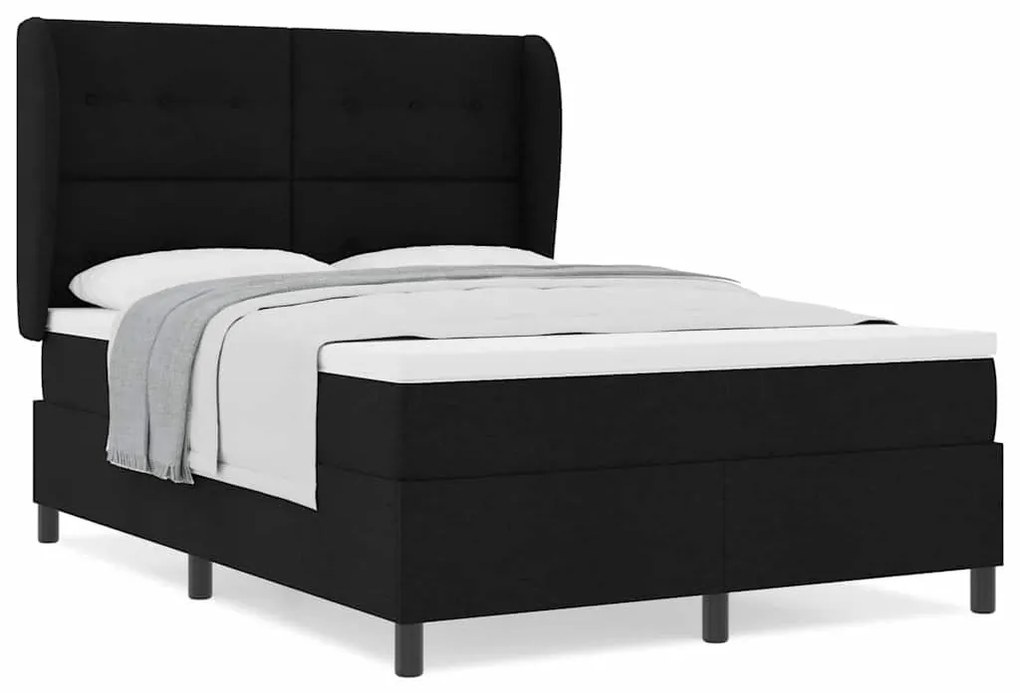 Cama Box com Colchão Preto, 140x200 cm, Tecido