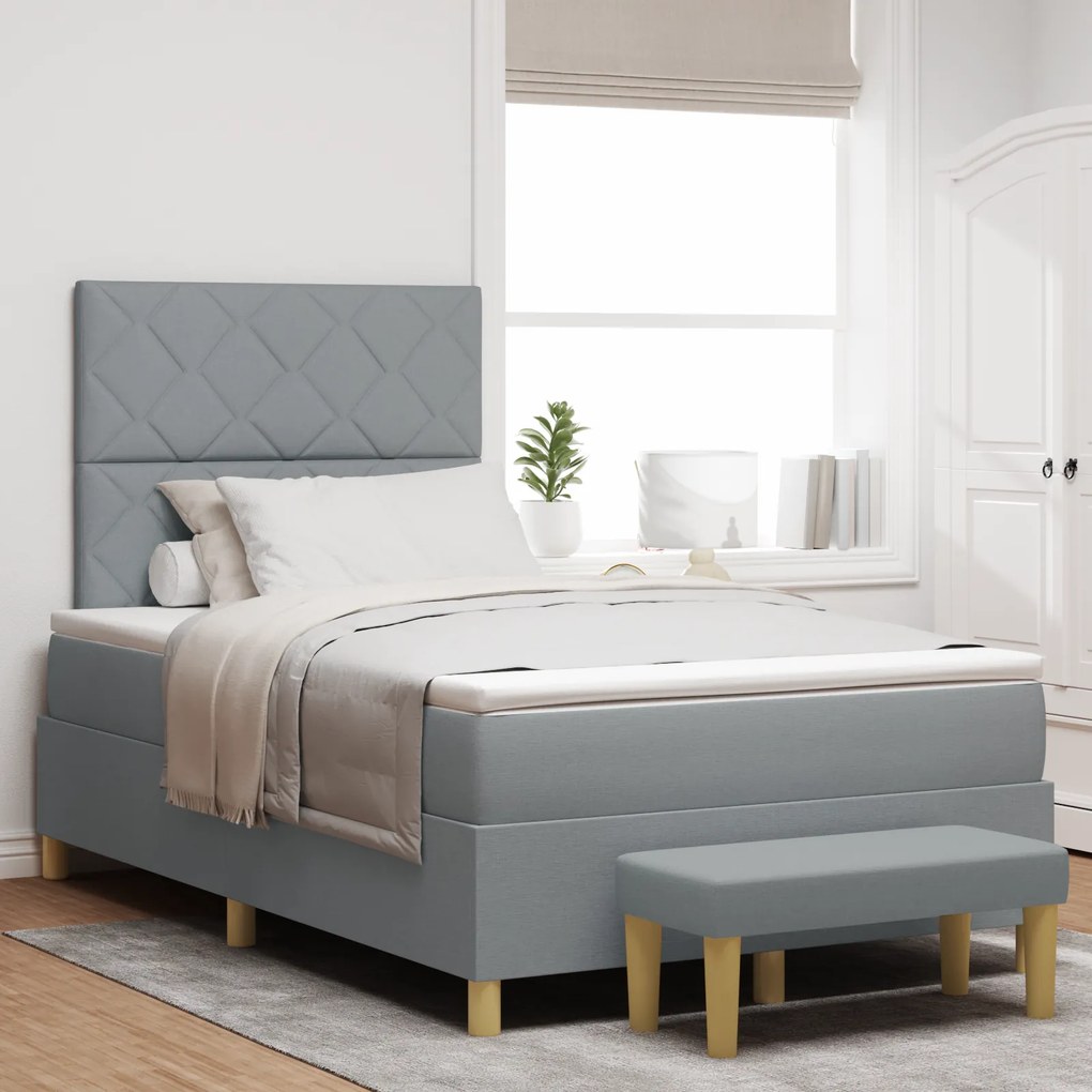vidaXL Cama Box Spring com Colchão e Banco Cinza Claro 120x200 cm Tecido
