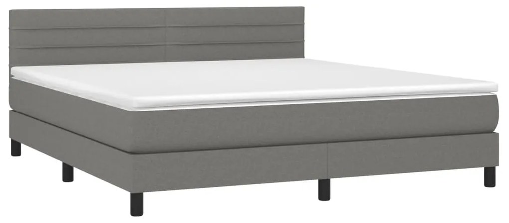 Cama box spring c/ colchão e LED 160x200 cm tecido cinza-escuro