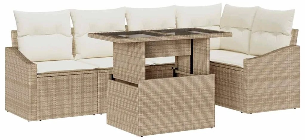 Conjunto de Sofá de Jardim 6 Peças com Almofadas Bege em Rattan