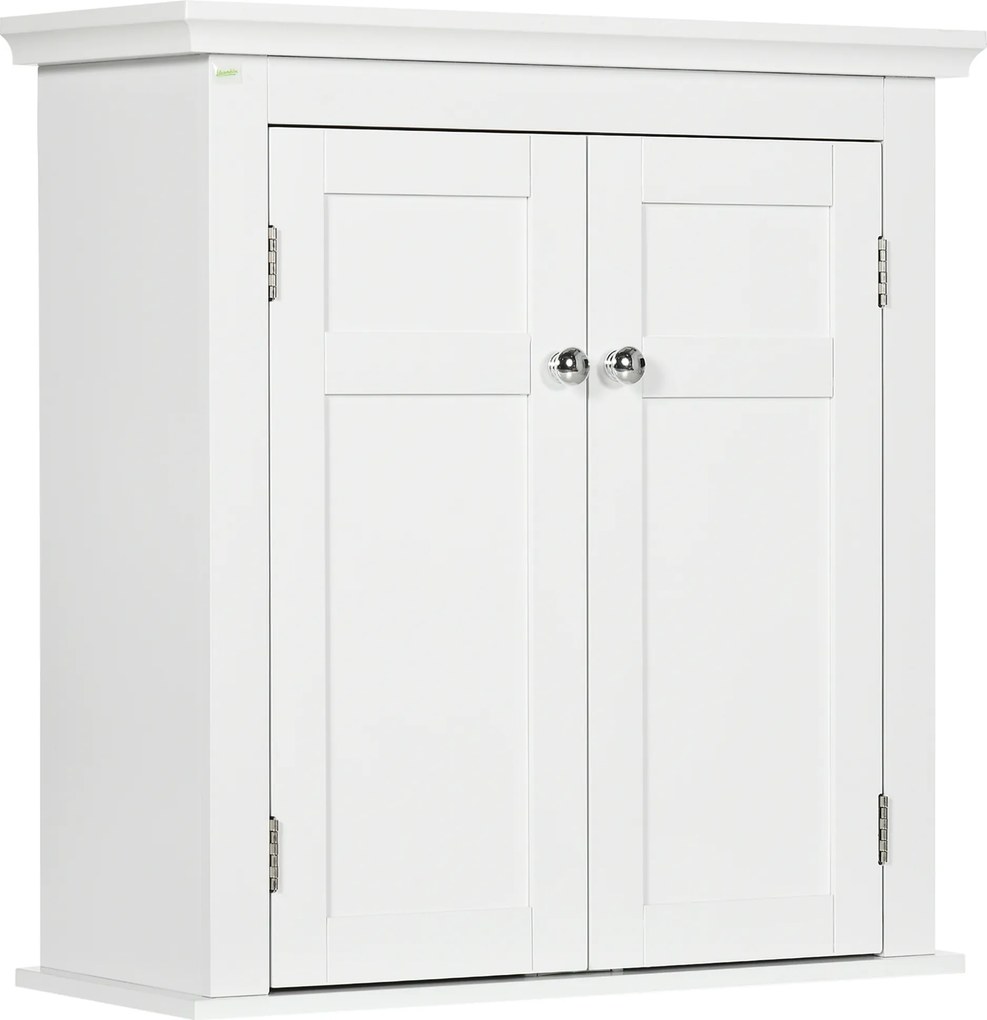 Armário Casa de Banho de Parede com Prateleiras Ajustáveis e Portas com Fechadura Magnéticas 58x24x60 cm Branco