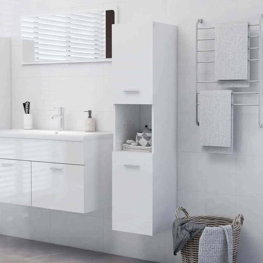 vidaXL Armário casa de banho derivados de madeira branco brilhante