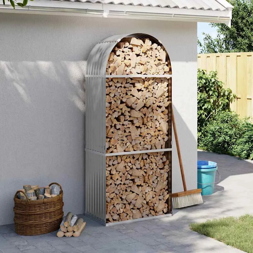 vidaXL Suporte de lenha 80x45x190 cm aço galvanizado cinza-claro