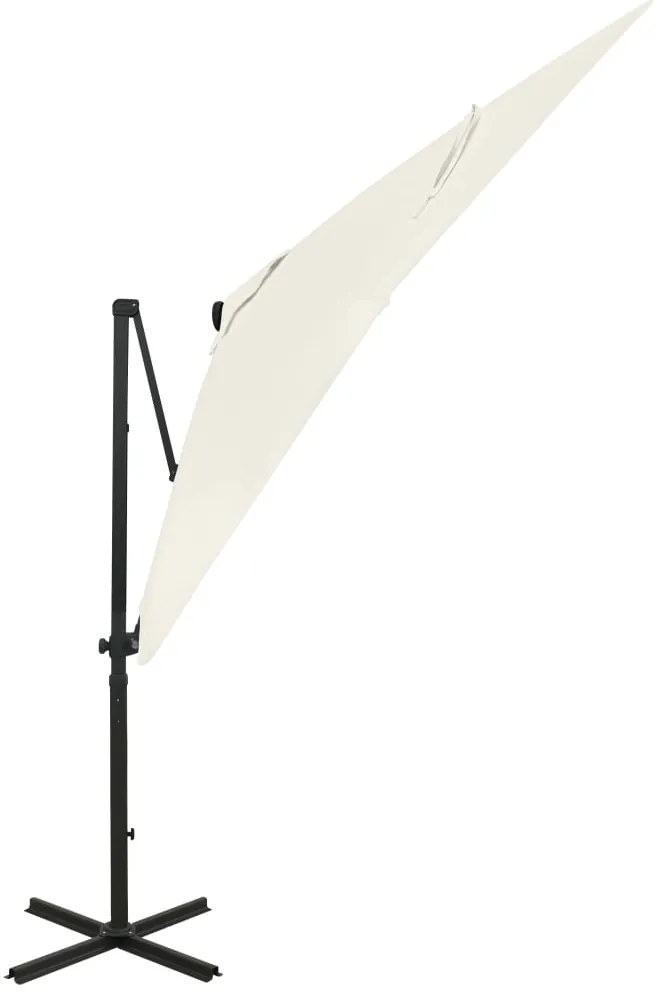 Guarda-sol jardim cantilever c/ poste e luzes LED 250 cm areia