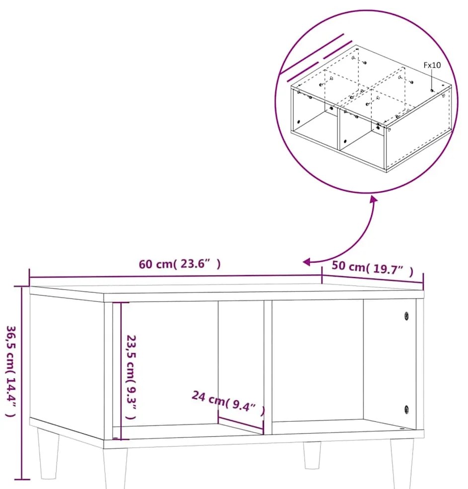 Mesa de centro 60x50x36,5 cm derivados de madeira cinza cimento