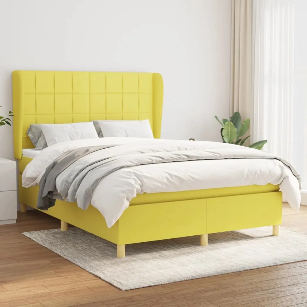 vidaXL Cama com molas/colchão 140x190 cm tecido verde