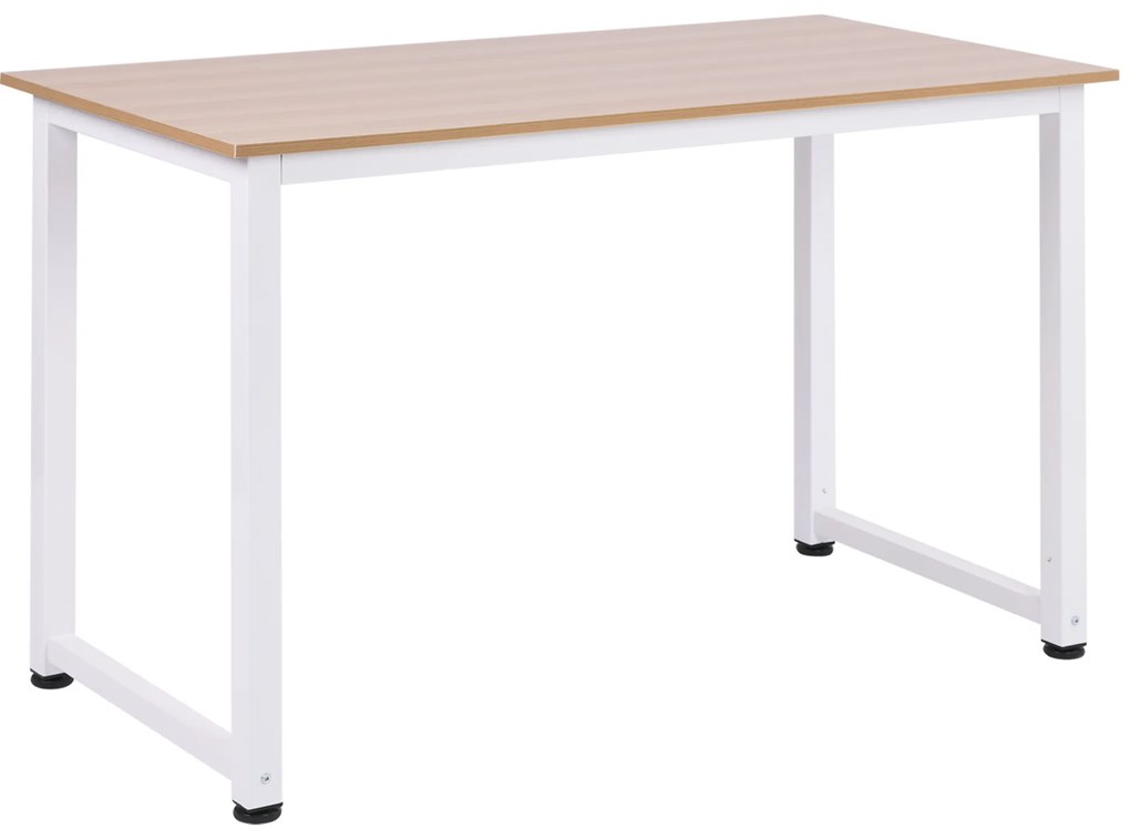 HOMCOM Secretária Moderna Mesa de Estudo com Estrutura de Aço e Pés Ajustáveis Mesa de Computador 120x60x76 cm Branco e Madeira