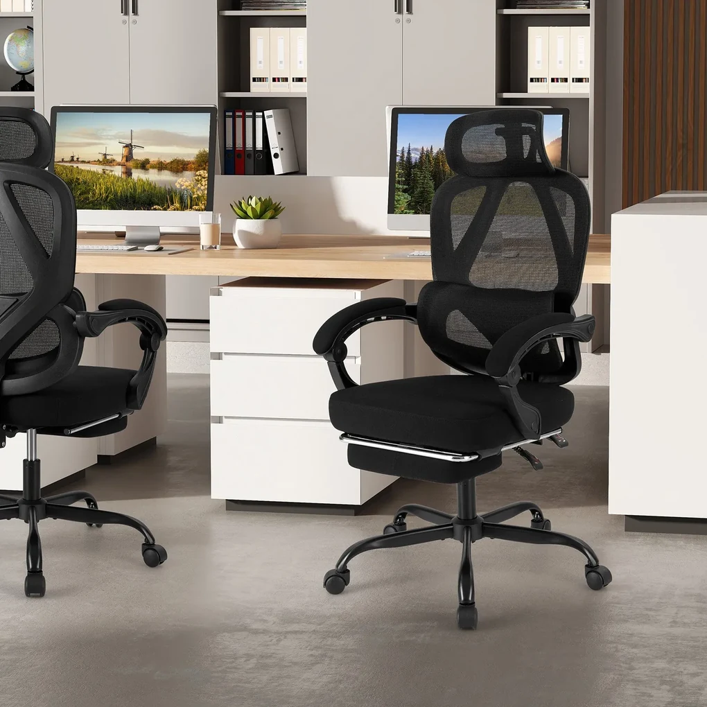 Cadeira de escritório ergonómica com apoio para os pés retrátil ...