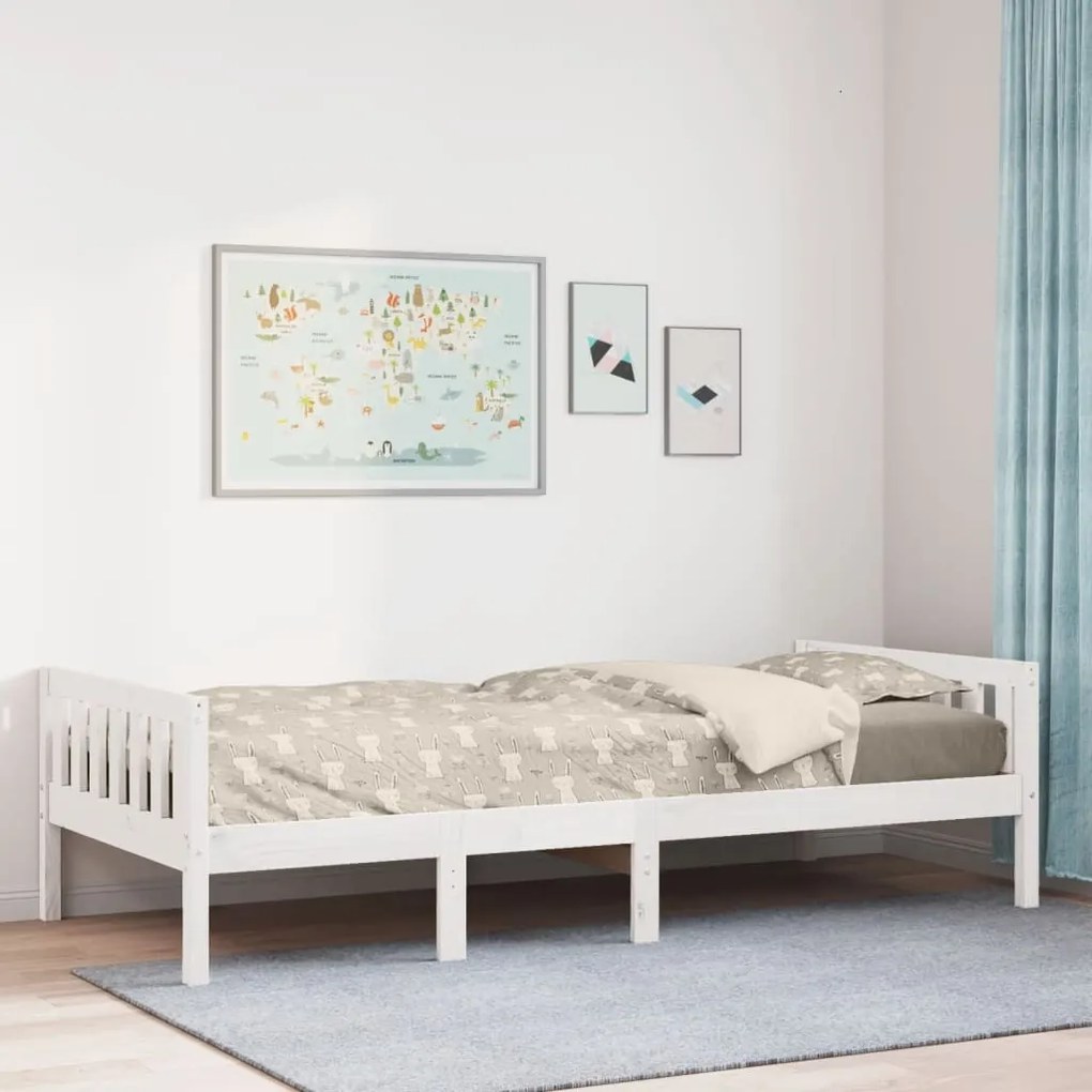 Cama de criança sem colchão 75x190 cm pinho maciço branco