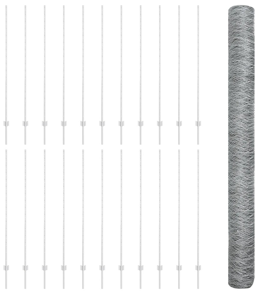 Posts de Cerca vidaXL 22 pcs Canal U 150 cm Aço Galvanizado