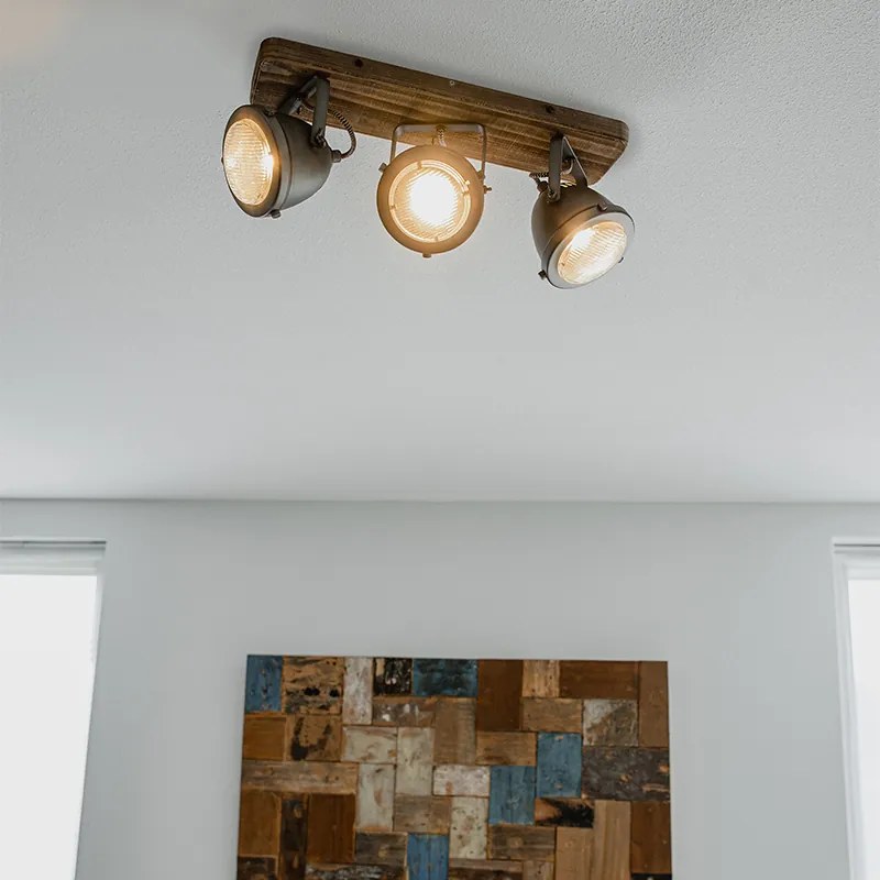 Projetores industriais em aço com madeira inclinável 3-luzes - Emado