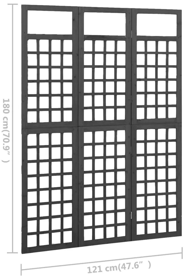 Biombo/treliça 3 painéis abeto maciço 121x180 cm preto
